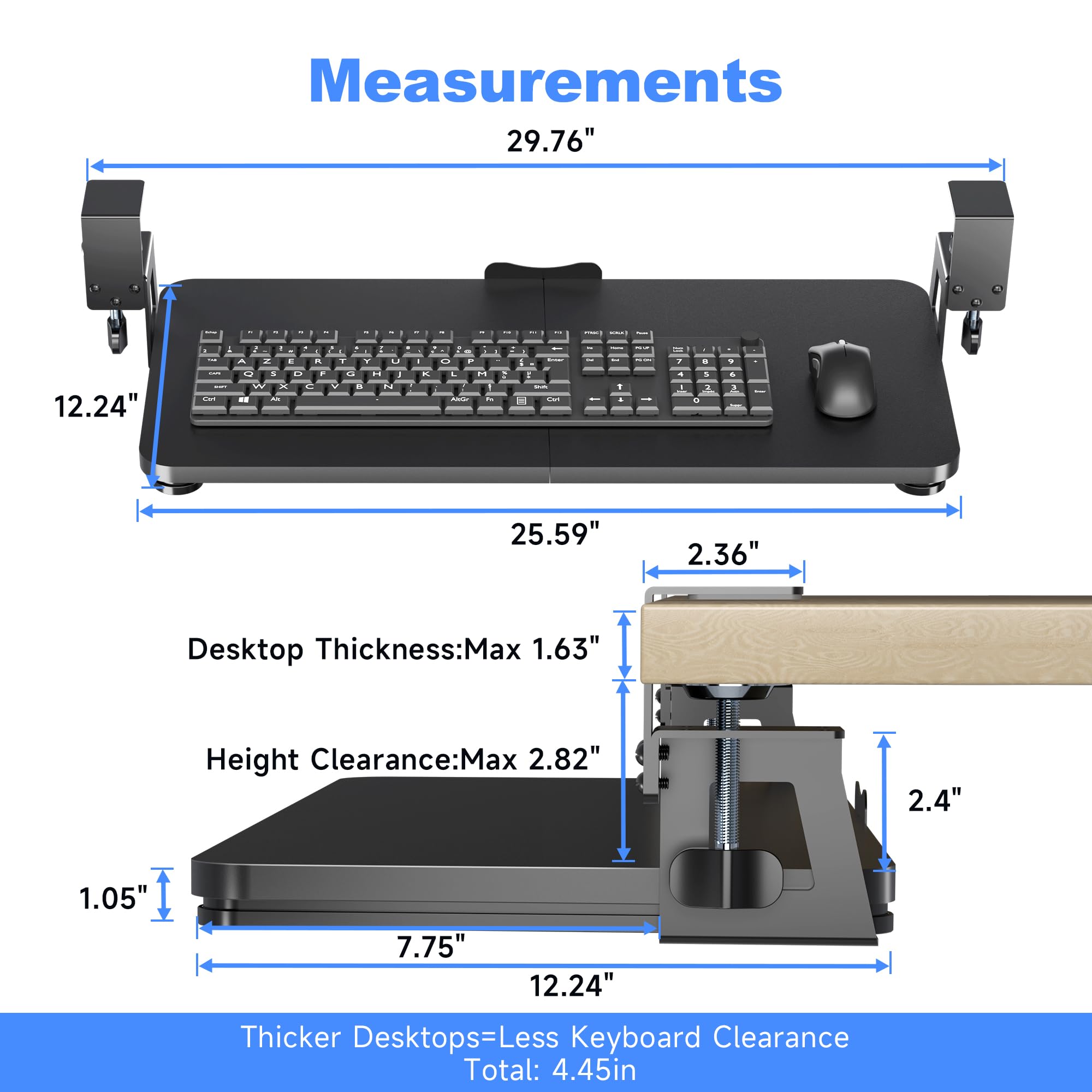Amazon.com : XINLEI Keyboard Tray Under Desk Large C-Clamp 25.6